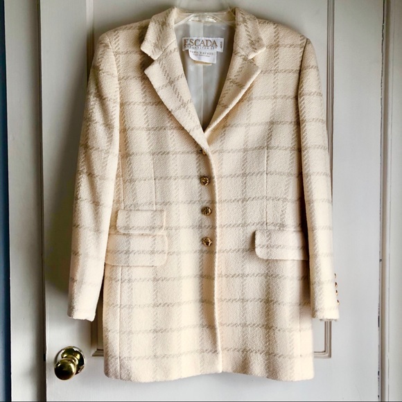 Escada Jackets & Blazers - Escada Wool Blend Plaid Gold Jacket NWOT